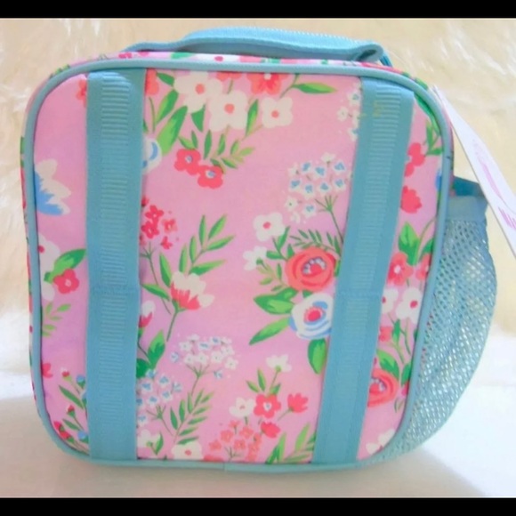 NEW Pottery Barn Kids Mackenzie Classic LUNCH BOX BAG Bouquet Floral Aqua- NWT - Picture 2 of 7